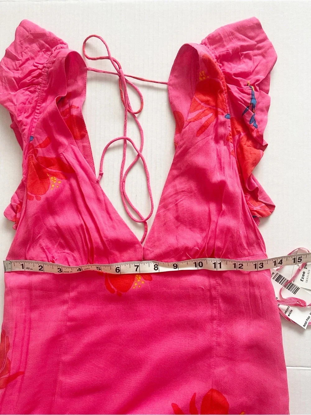 Free People She's a Waterfall Hot Pink Floral Print Ruffled Maxi Dress Size 6